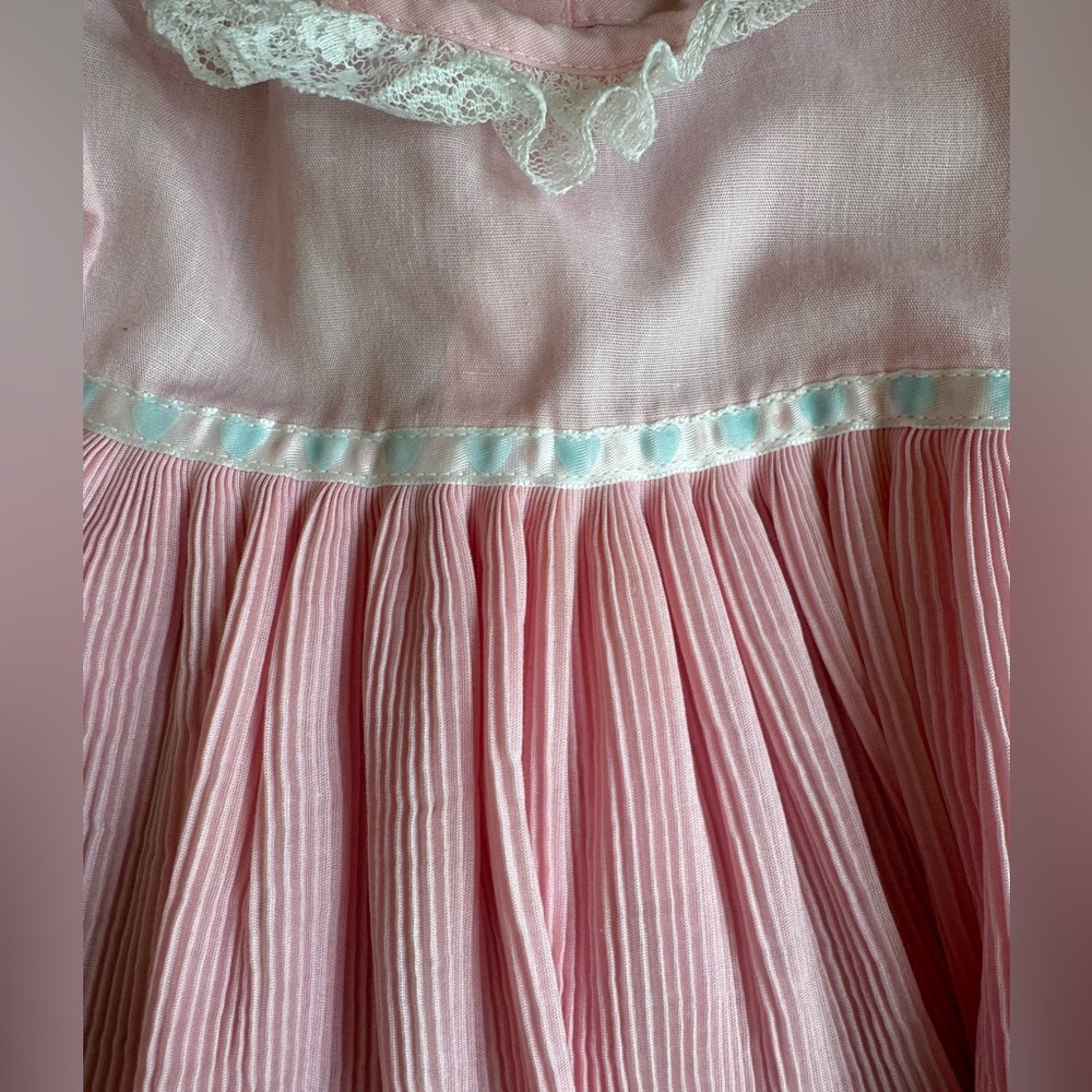 Roanna Baby girls size 9 Mos pleated pink Vintage dress Lace‎ collar cottagecore - Picture 6 of 8